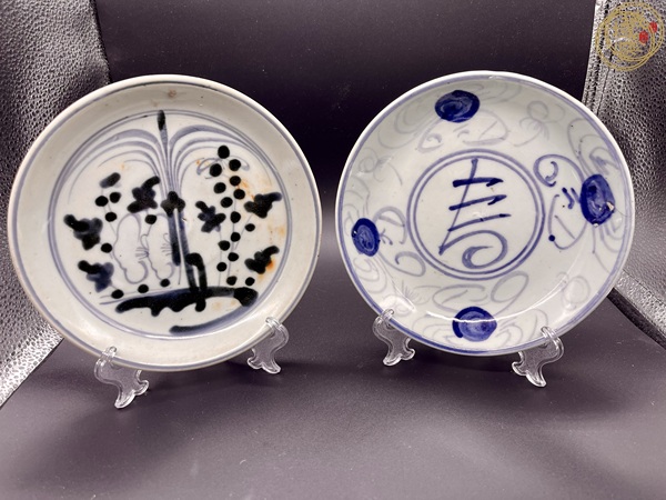古玩晚清青花蘭花盤真品鑒賞圖