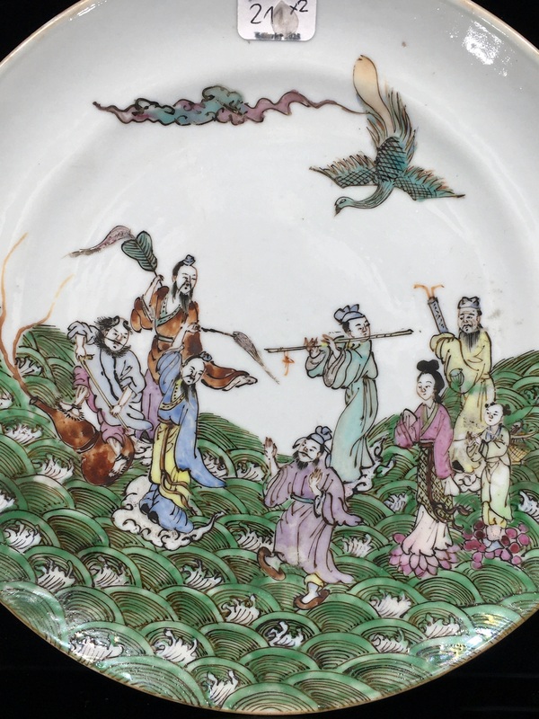 古玩陶瓷晚清廣彩八仙盤拍賣，當(dāng)前價格2100元