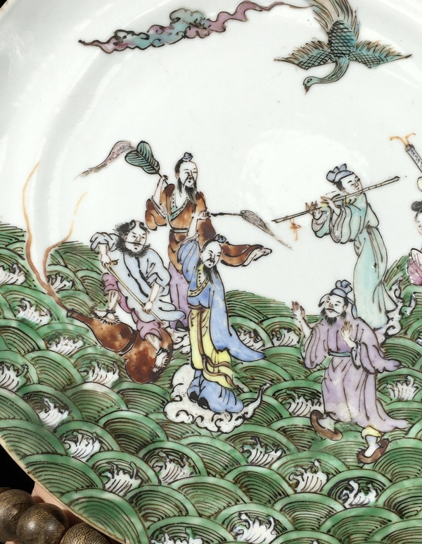 古玩陶瓷晚清廣彩八仙盤拍賣，當(dāng)前價格2100元