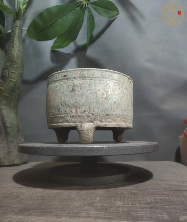 古玩陶瓷漢綠釉三足奩真品鑒賞圖