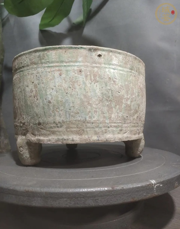古玩陶瓷漢綠釉三足奩真品鑒賞圖
