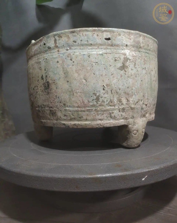 古玩陶瓷漢綠釉三足奩真品鑒賞圖