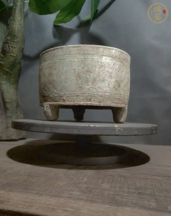 古玩陶瓷漢綠釉三足奩真品鑒賞圖