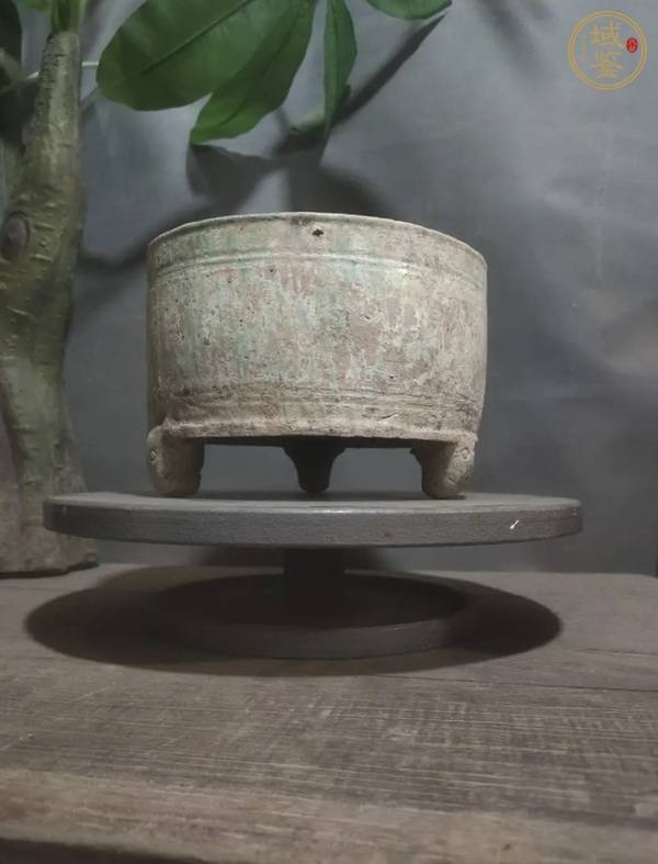 古玩陶瓷漢綠釉三足奩真品鑒賞圖