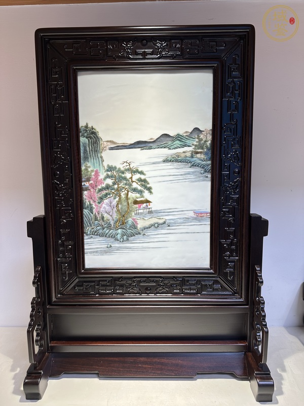 古玩陶瓷粉彩山水紋瓷板真品鑒賞圖