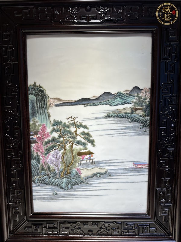 古玩陶瓷粉彩山水紋瓷板真品鑒賞圖