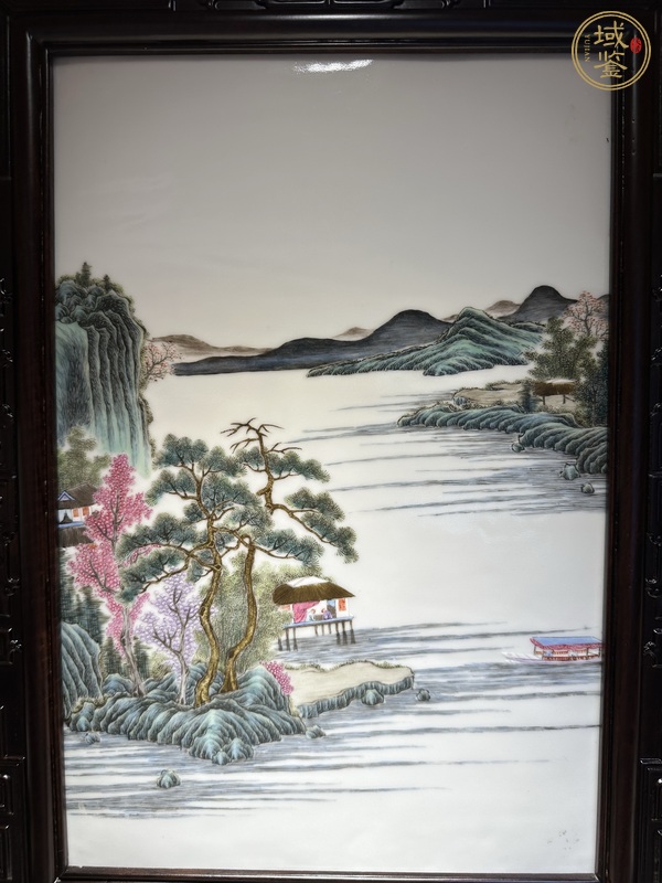 古玩陶瓷粉彩山水紋瓷板真品鑒賞圖