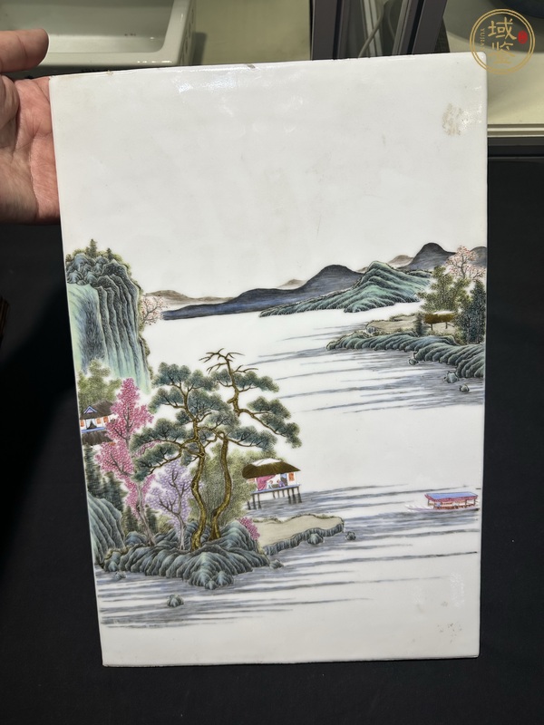 古玩陶瓷粉彩山水紋瓷板真品鑒賞圖