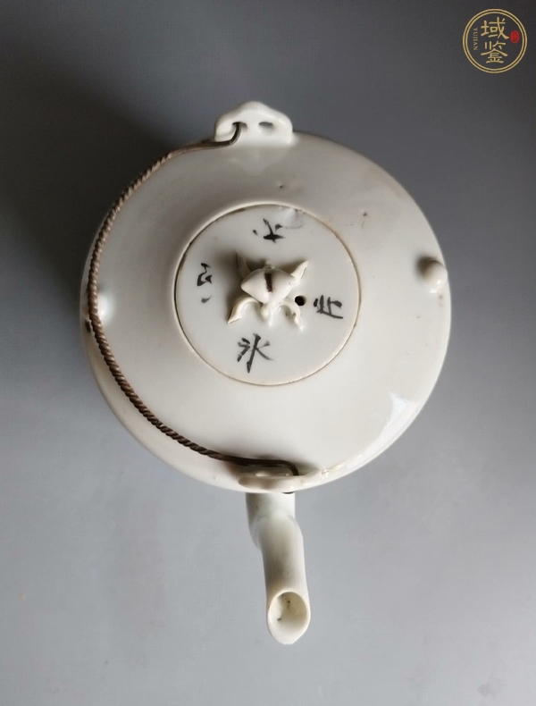 古玩陶瓷淺絳花鳥詩文提梁壺真品鑒賞圖