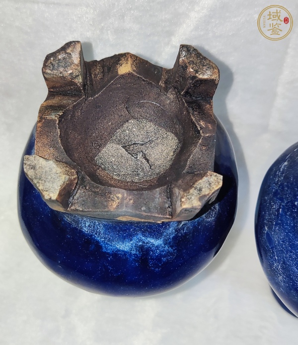 古玩陶瓷藍釉連坐瓶真品鑒賞圖