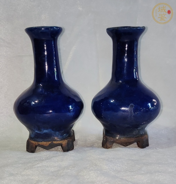 古玩陶瓷藍釉連坐瓶真品鑒賞圖