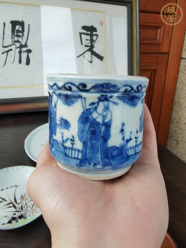 古玩陶瓷青花人物三星直筒香爐真品鑒賞圖
