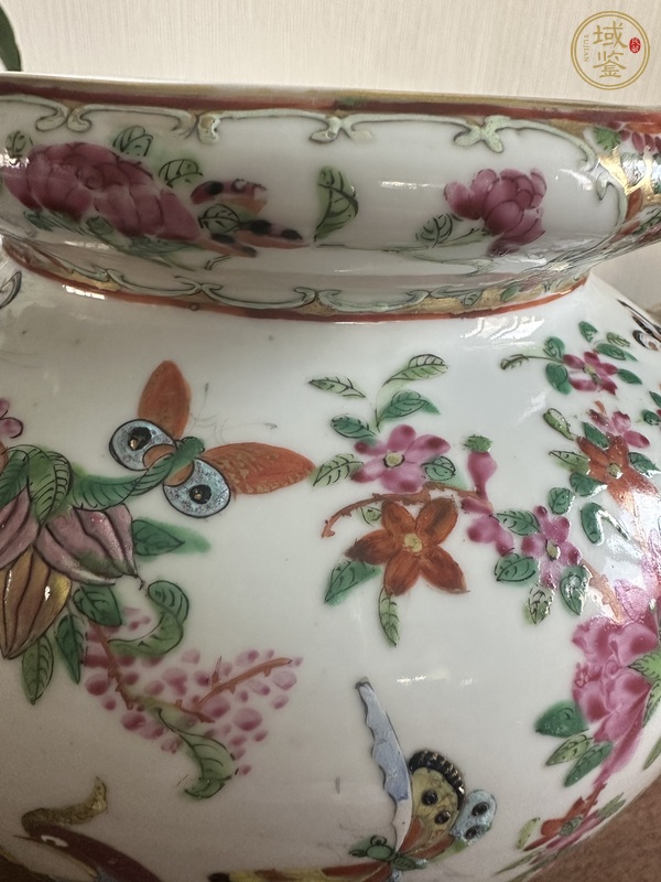古玩陶瓷廣彩雉雞牡丹圖獅耳罐真品鑒賞圖