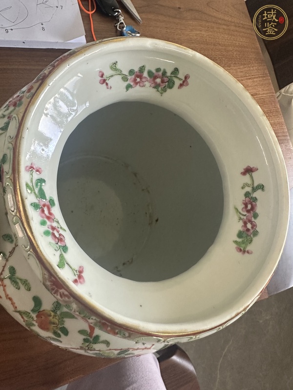 古玩陶瓷廣彩雉雞牡丹圖獅耳罐真品鑒賞圖