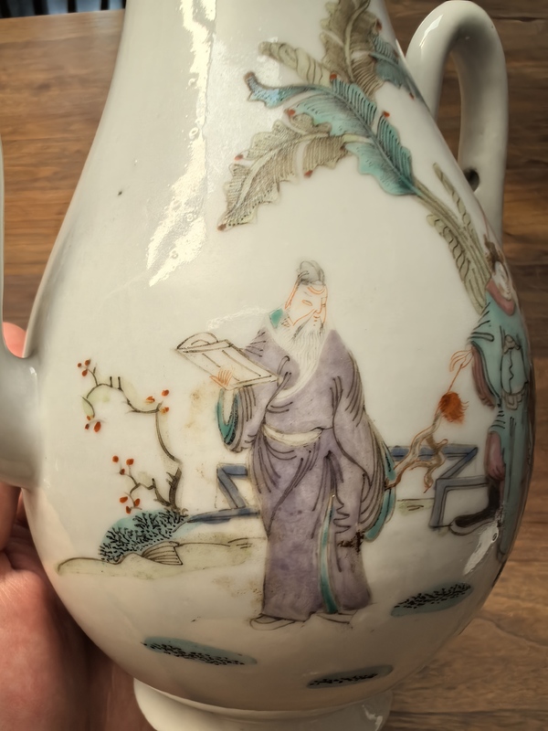 古玩陶瓷粉彩鳳儀亭圖酒壺拍賣，當(dāng)前價(jià)格6000元