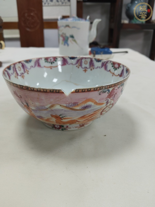 古玩陶瓷廣彩畫鹿圖碗真品鑒賞圖