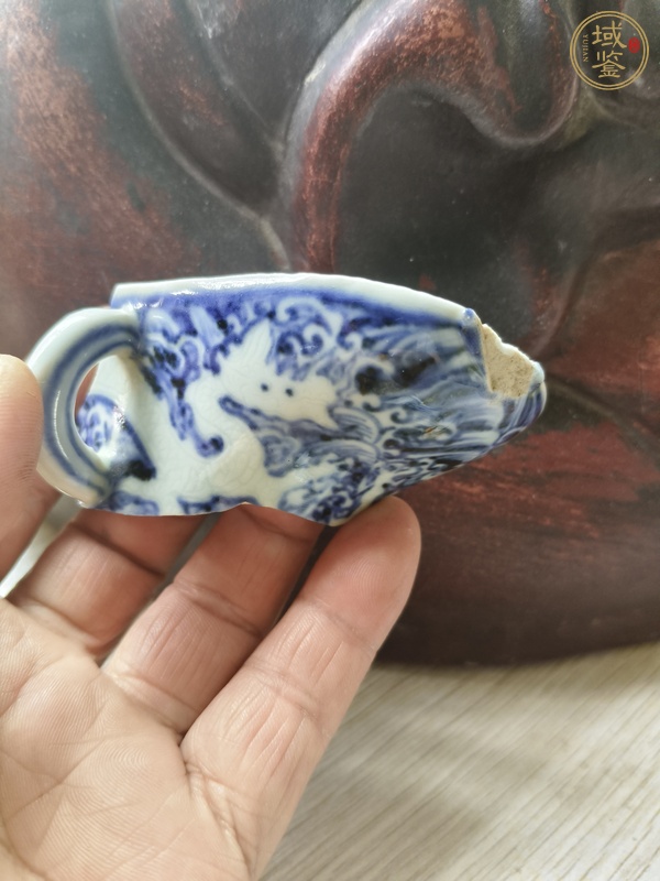 古玩陶瓷青花海水龍紋瓷片真品鑒賞圖