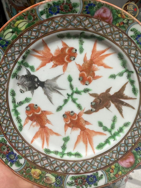 古玩陶瓷廣彩魚藻紋盤真品鑒賞圖