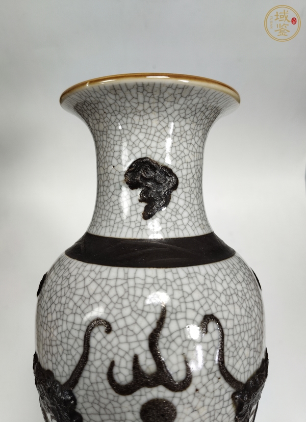 古玩陶瓷哥釉鐵骨尼雙龍紋瓶真品鑒賞圖
