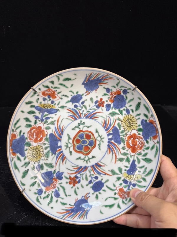 古玩轉賣明末清初 青花五彩花鳥紋盤拍賣，當前價格18888元