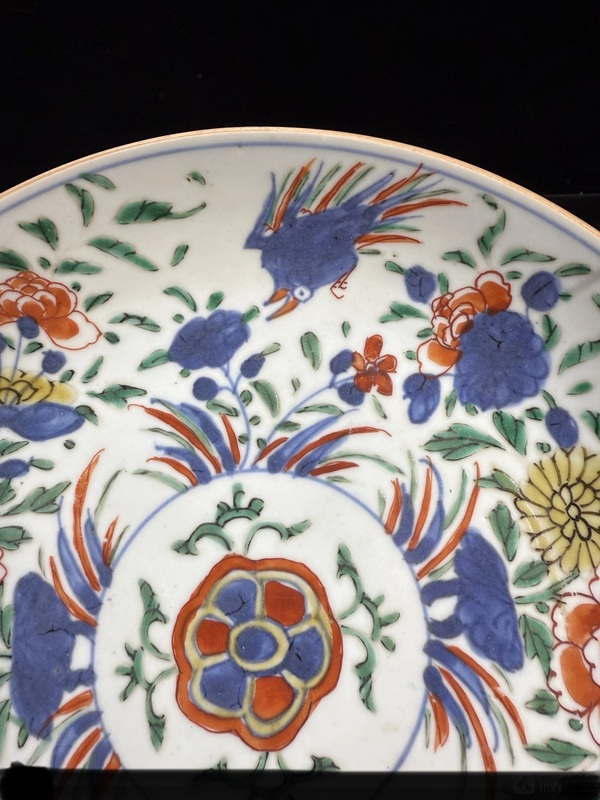 古玩陶瓷明末清初 青花五彩花鳥紋盤拍賣，當前價格4500元
