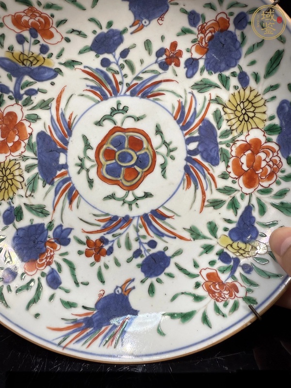 古玩陶瓷青花五彩花鳥紋盤真品鑒賞圖