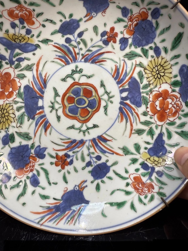 古玩陶瓷明末清初 青花五彩花鳥紋盤拍賣，當前價格4500元