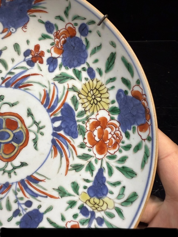 古玩陶瓷明末清初 青花五彩花鳥紋盤拍賣，當前價格4500元