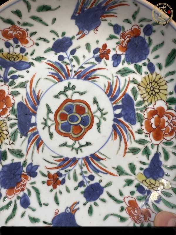 古玩陶瓷青花五彩花鳥紋盤真品鑒賞圖