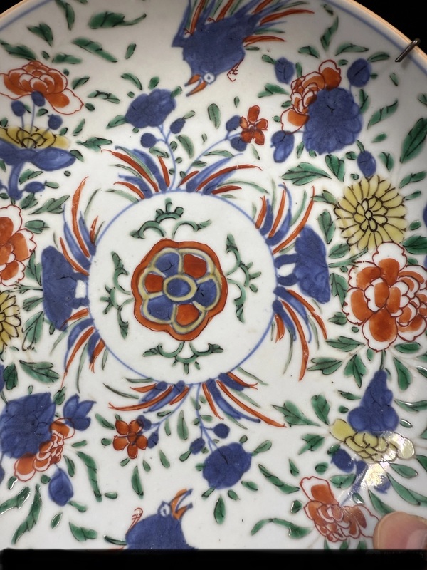 古玩陶瓷明末清初 青花五彩花鳥紋盤拍賣,當前價格4500元