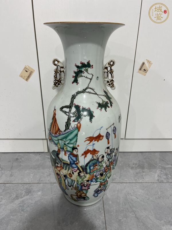 古玩陶瓷民國彩繪嬰戲圖大瓶真品鑒賞圖