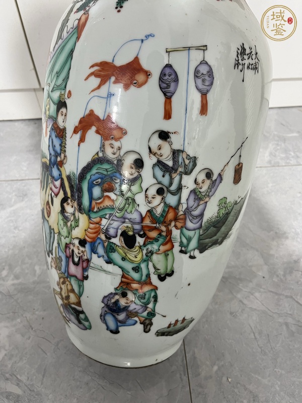 古玩陶瓷民國彩繪嬰戲圖大瓶真品鑒賞圖