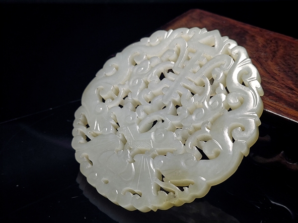 古玩玉器清代和田玉雕“福壽如意”佩拍賣，當(dāng)前價(jià)格4500元