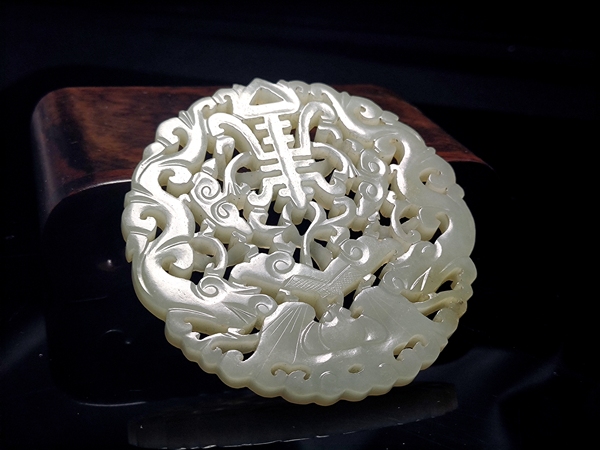 古玩玉器清代和田玉雕“福壽如意”佩拍賣，當(dāng)前價(jià)格4500元