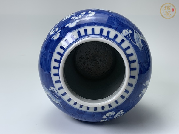 古玩陶瓷清晚期·青花留白冰梅紋將軍罐真品鑒賞圖