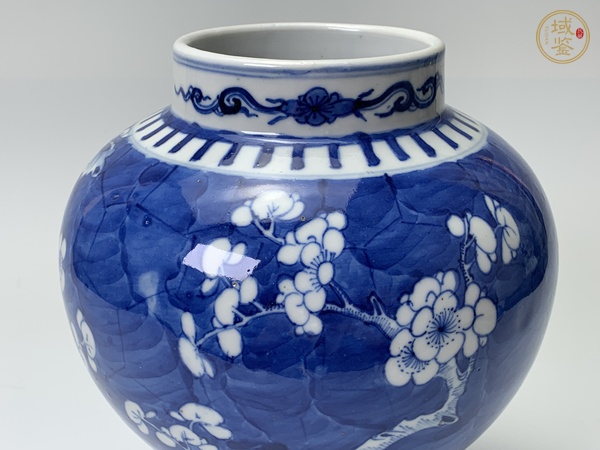 古玩陶瓷清晚期·青花留白冰梅紋將軍罐真品鑒賞圖