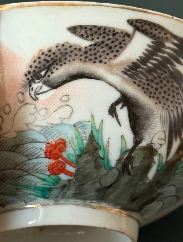 古玩陶瓷民國初期粉彩英雄獨(dú)立圖茶碗拍賣，當(dāng)前價(jià)格890元