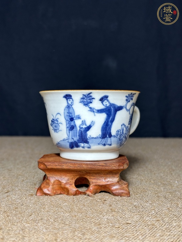 古玩陶瓷青花人物把杯真品鑒賞圖
