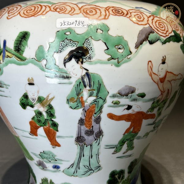 古玩陶瓷仕女嬰戲紋五彩將軍罐真品鑒賞圖