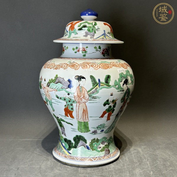 古玩陶瓷仕女嬰戲紋五彩將軍罐真品鑒賞圖