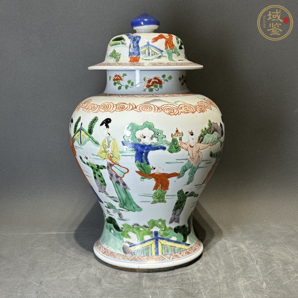 古玩陶瓷仕女嬰戲紋五彩將軍罐真品鑒賞圖