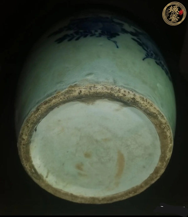 古玩陶瓷豆青青花花卉雙耳瓶真品鑒賞圖