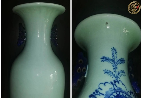 古玩陶瓷豆青青花花卉雙耳瓶真品鑒賞圖