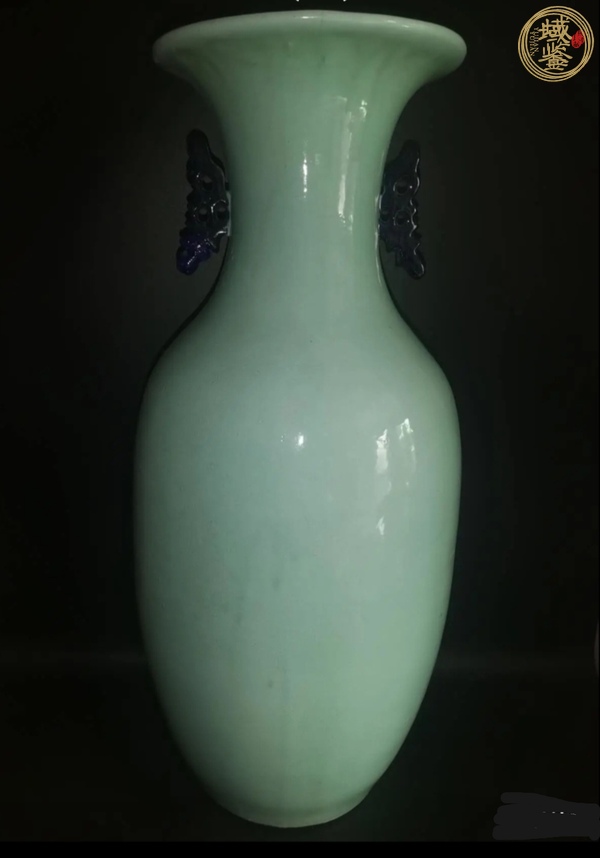 古玩陶瓷豆青青花花卉雙耳瓶真品鑒賞圖