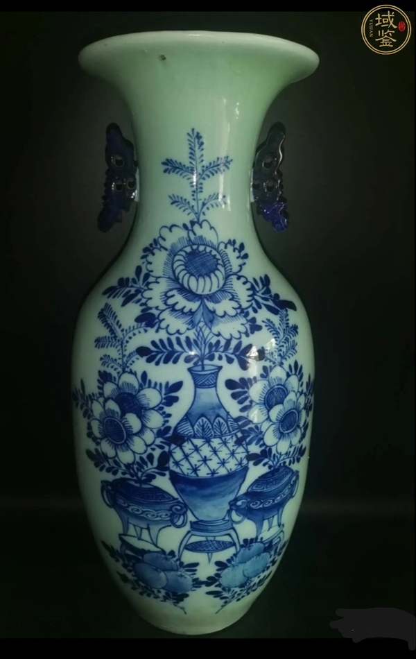 古玩轉(zhuǎn)賣豆青青花花卉雙耳瓶拍賣，當前價格38000元