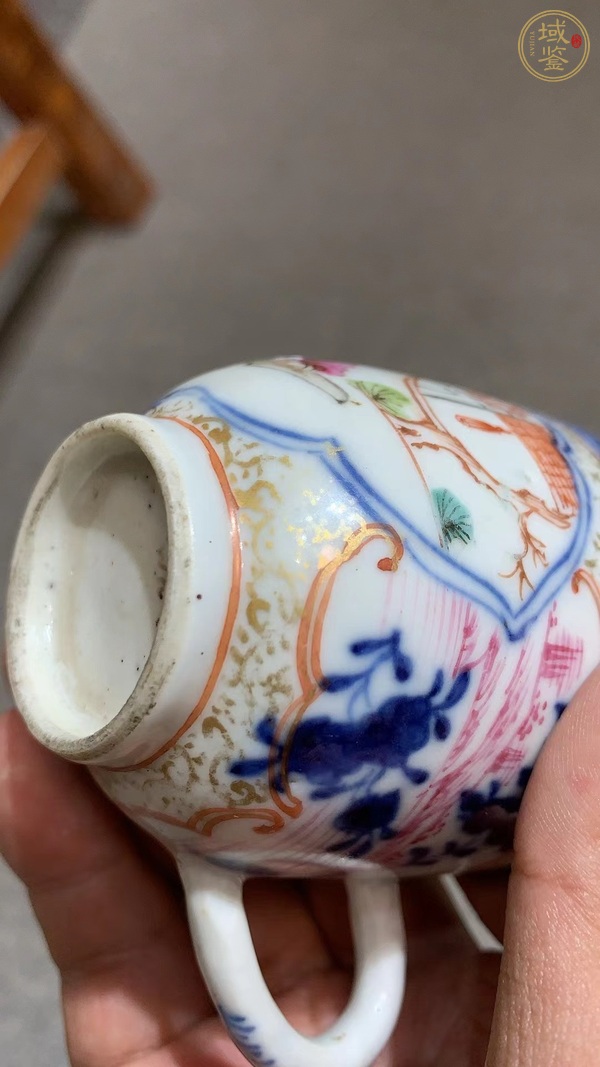 古玩陶瓷青花花卉粉彩人物把杯真品鑒賞圖