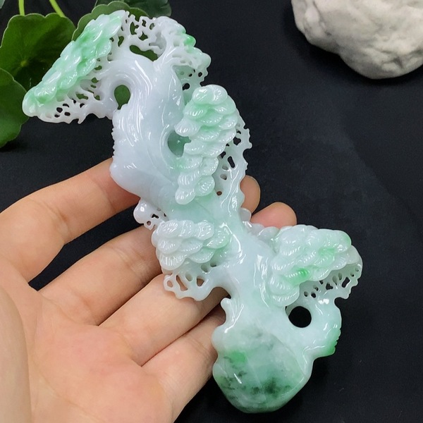 古玩玉器天然翡翠萬年松擺件(帶翡翠鑒定證書)拍賣，當前價格3800元