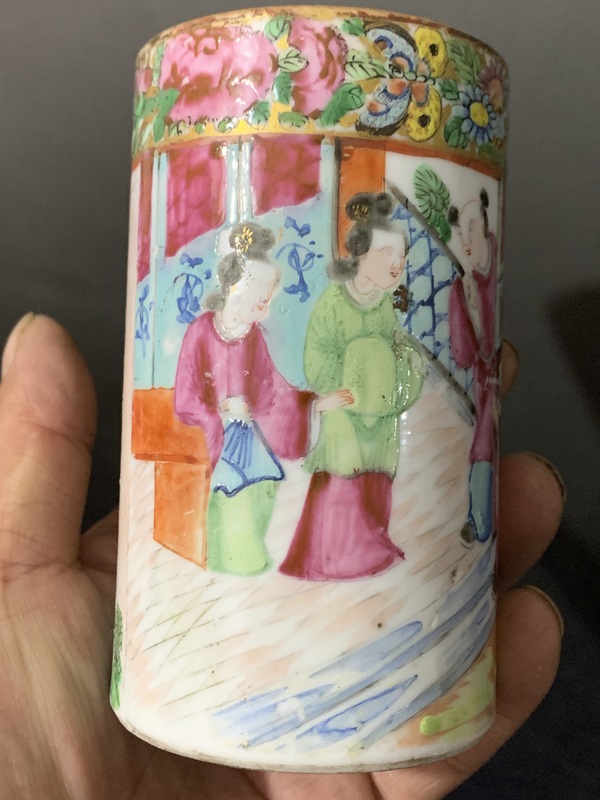 古玩陶瓷廣彩人物故事紋筆筒拍賣，當前價格2300元