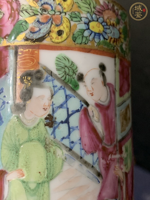 古玩陶瓷廣彩人物故事紋筆筒真品鑒賞圖