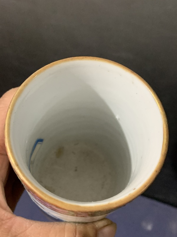 古玩陶瓷廣彩人物故事紋筆筒拍賣，當前價格2300元